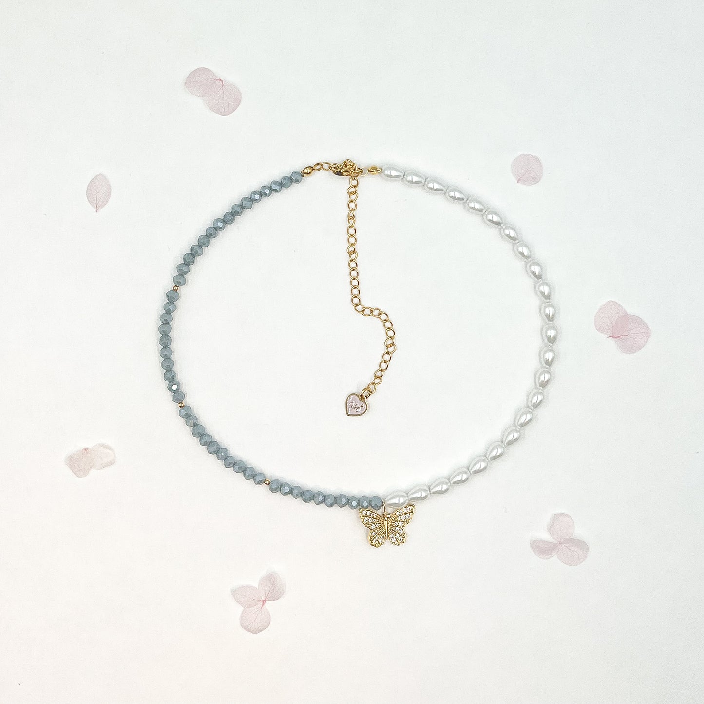 Half Pearl Half Glass Butterfly Necklace
