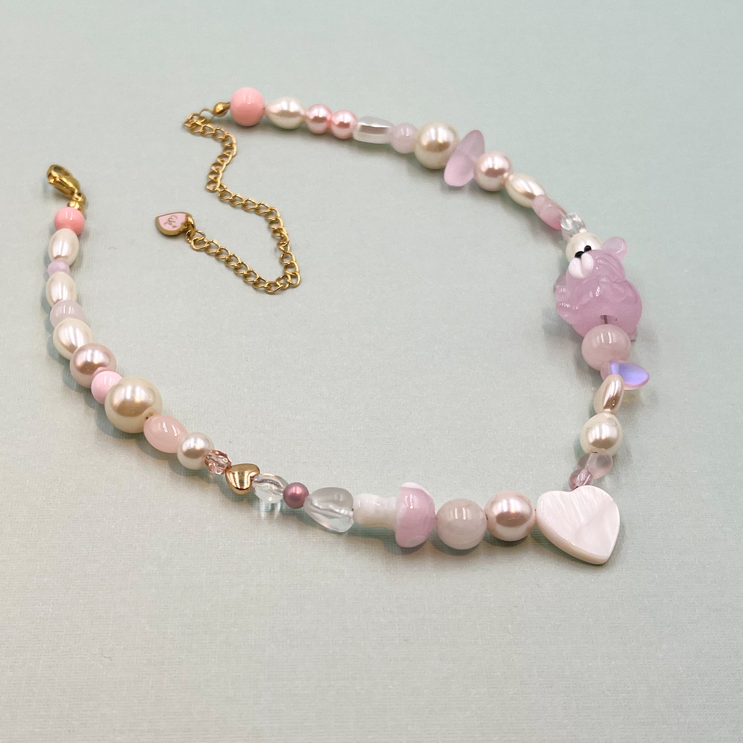 Pink Glass Teddy Choker