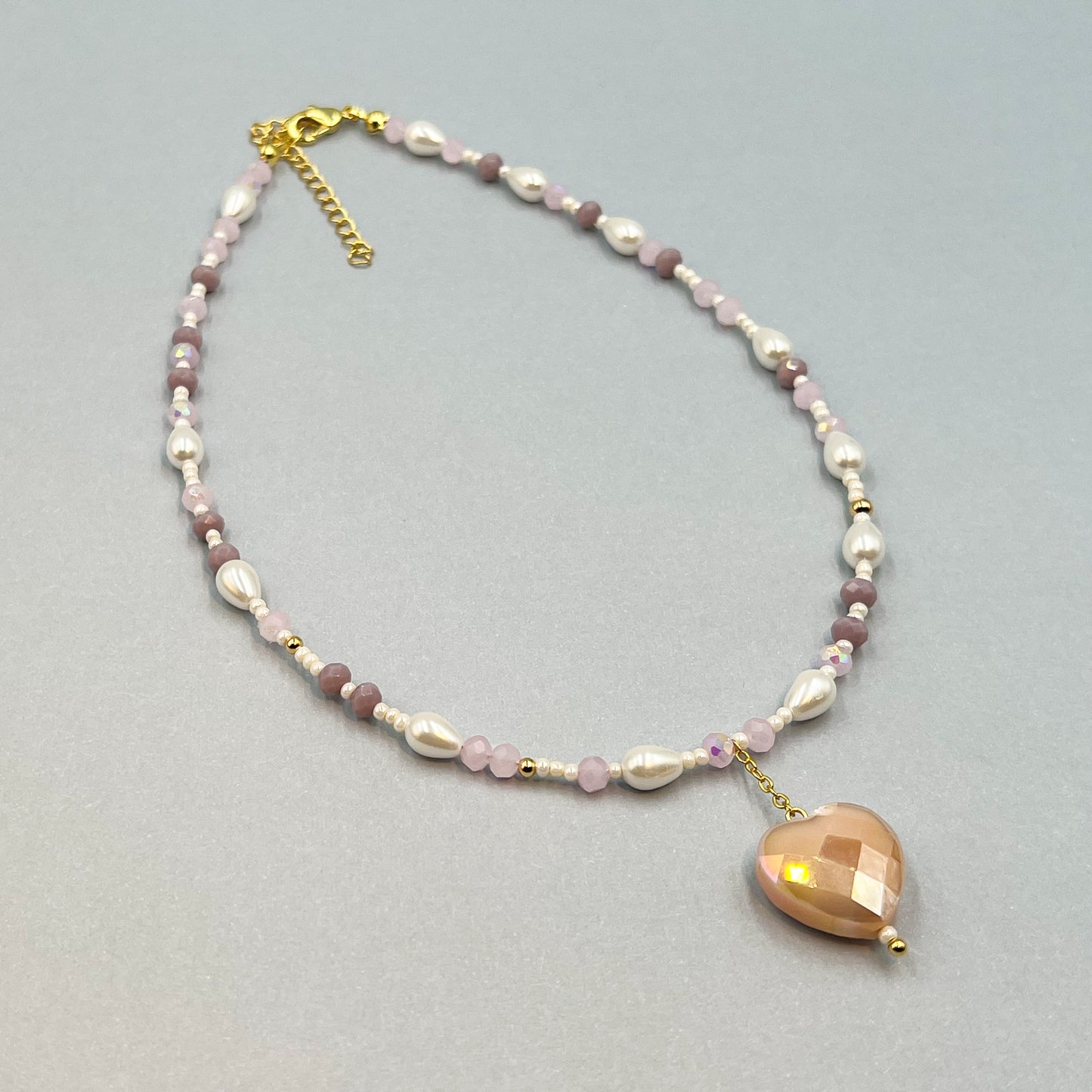 Glass Heart Pearl Garden Necklace