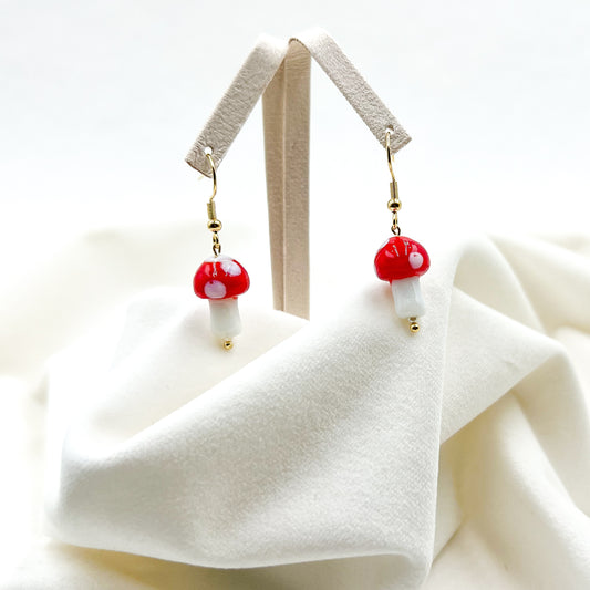 Adorable Glass Mushroom Earrings