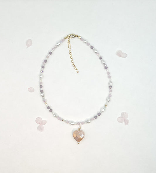 Glass Heart Pearl Garden Necklace