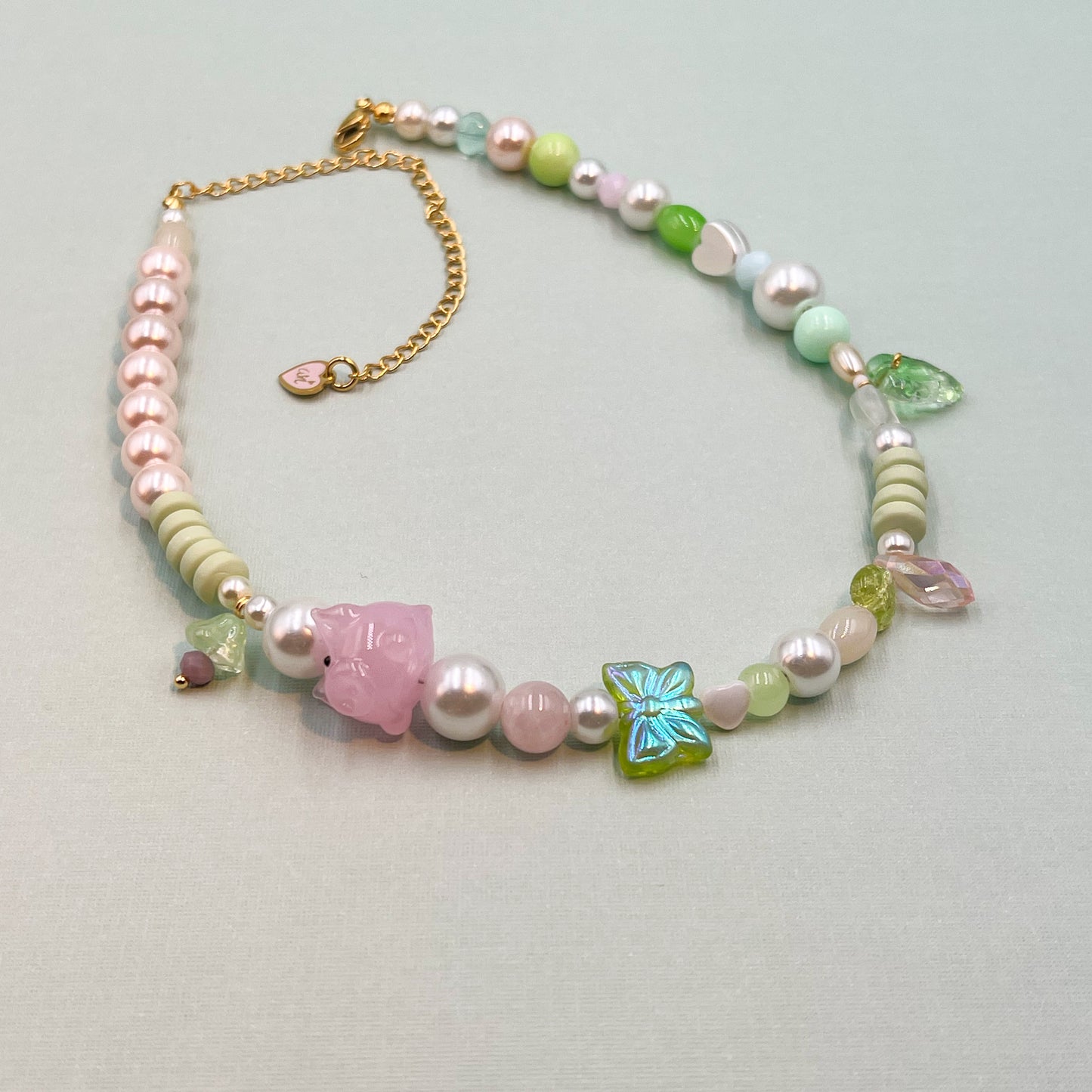 Princess Glass Piggie Pearl Palace Necklace